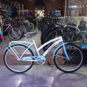 Bicicleta Playera Full Dama Rod 26 De Lujo Color Blanco Y Celeste