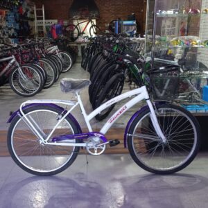 Bicicleta Playera Full Dama Rod 26 De Lujo Color Blanco Y Violeta